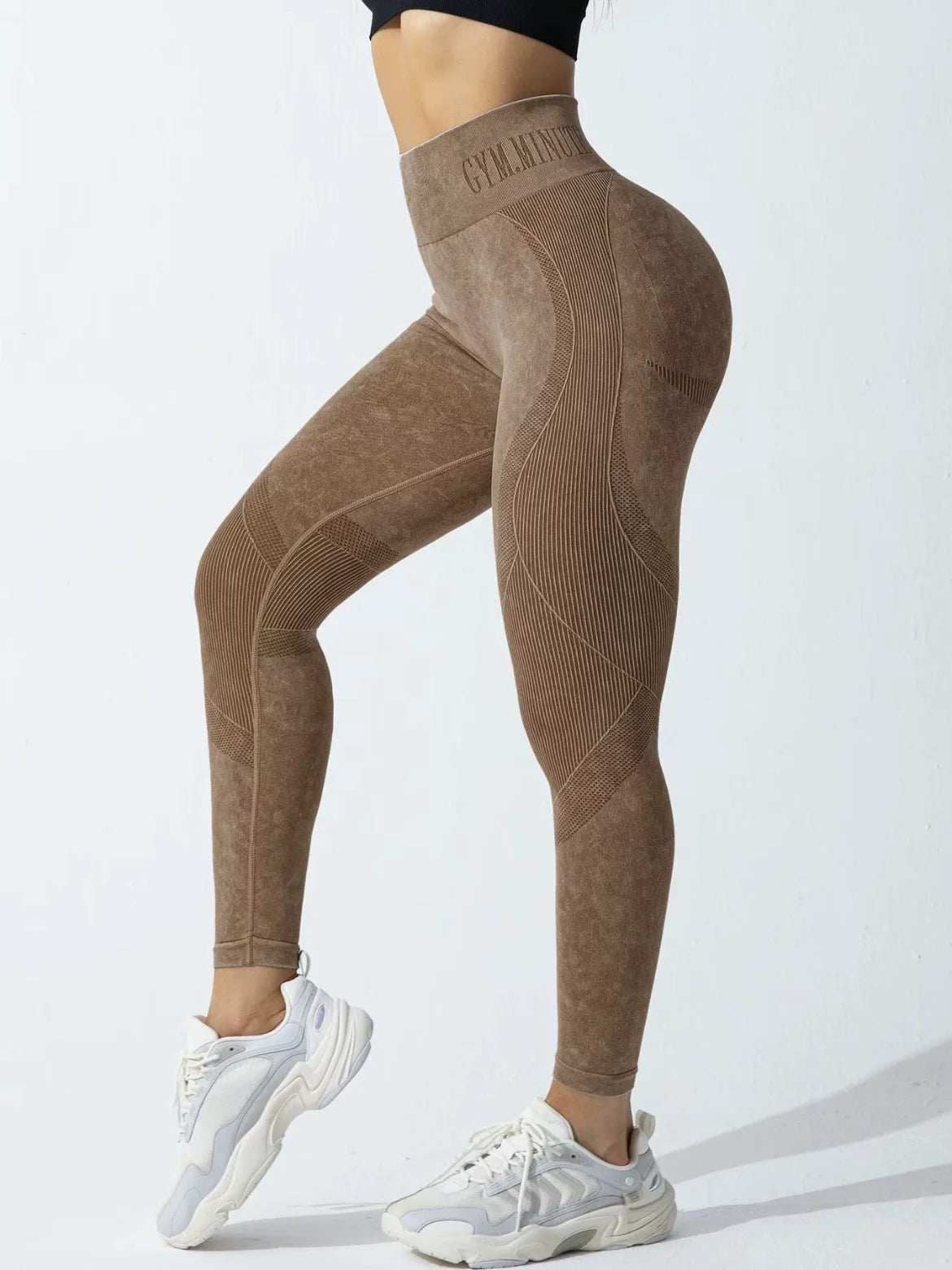 Legginsy bezszwowe push-up - kolor brazowy